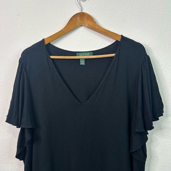 Lauren Ralph Lauren Black Rayon Flutter Sleeve V-Neck Knit Blouse Women’s 2X - Picture 2 of 9